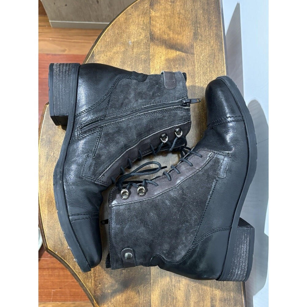 Clarks Morgan Carla Boot Womens 10 M Black Leather Lace Up Lug Utilitarian - Picture 9 of 12